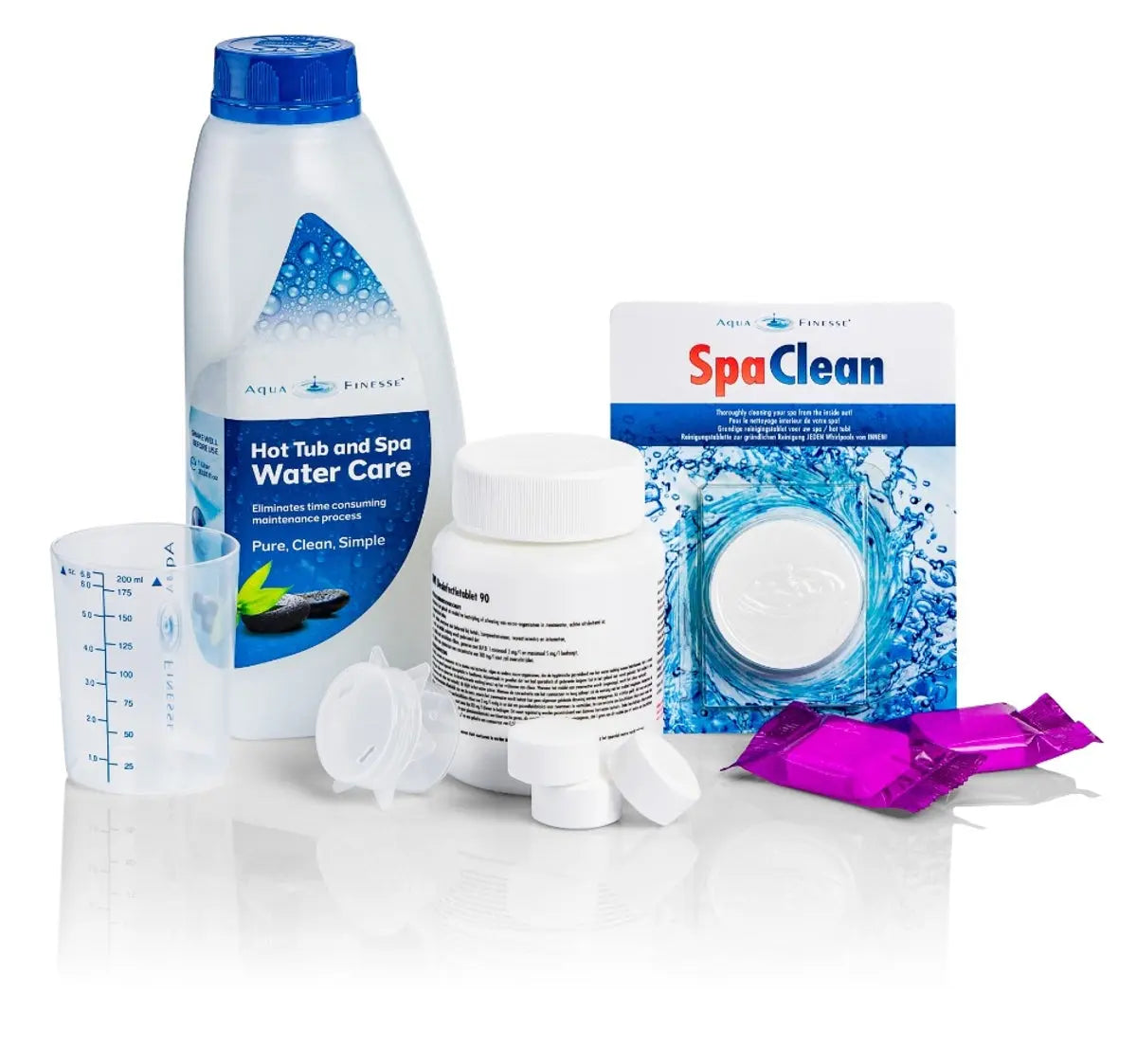 AquaFinesse Switchkit voor spa waterbehandeling en onderhoud, inclusief SpaClean-tablet en doseringsmaatje, Aqua Finesse