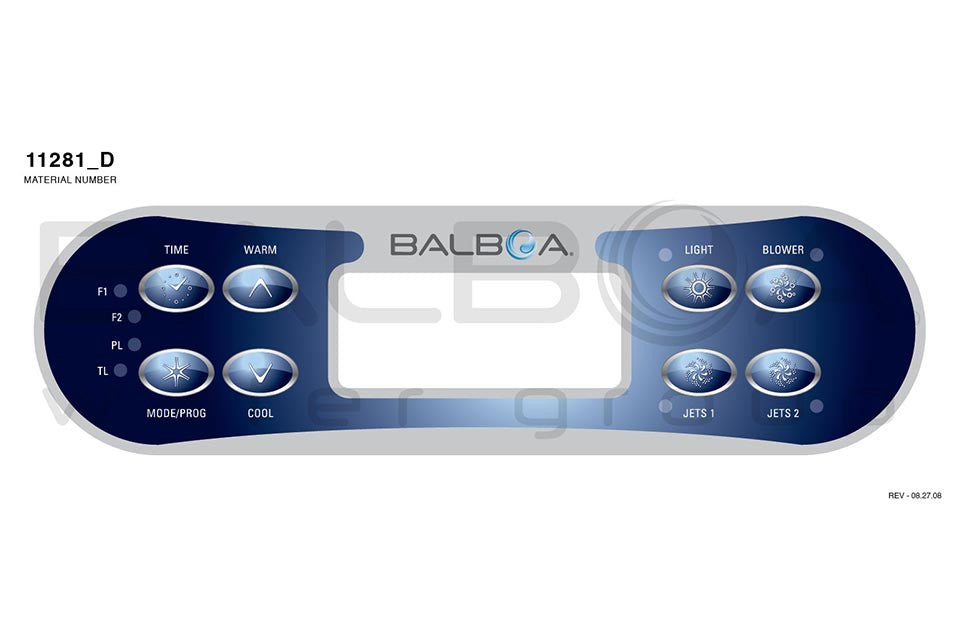Balboa Top Side Panel ML700 Clear met knoppen voor Jets, Blower, Warm, Cool en Time, geschikt voor jacuzzi pomp Balboa